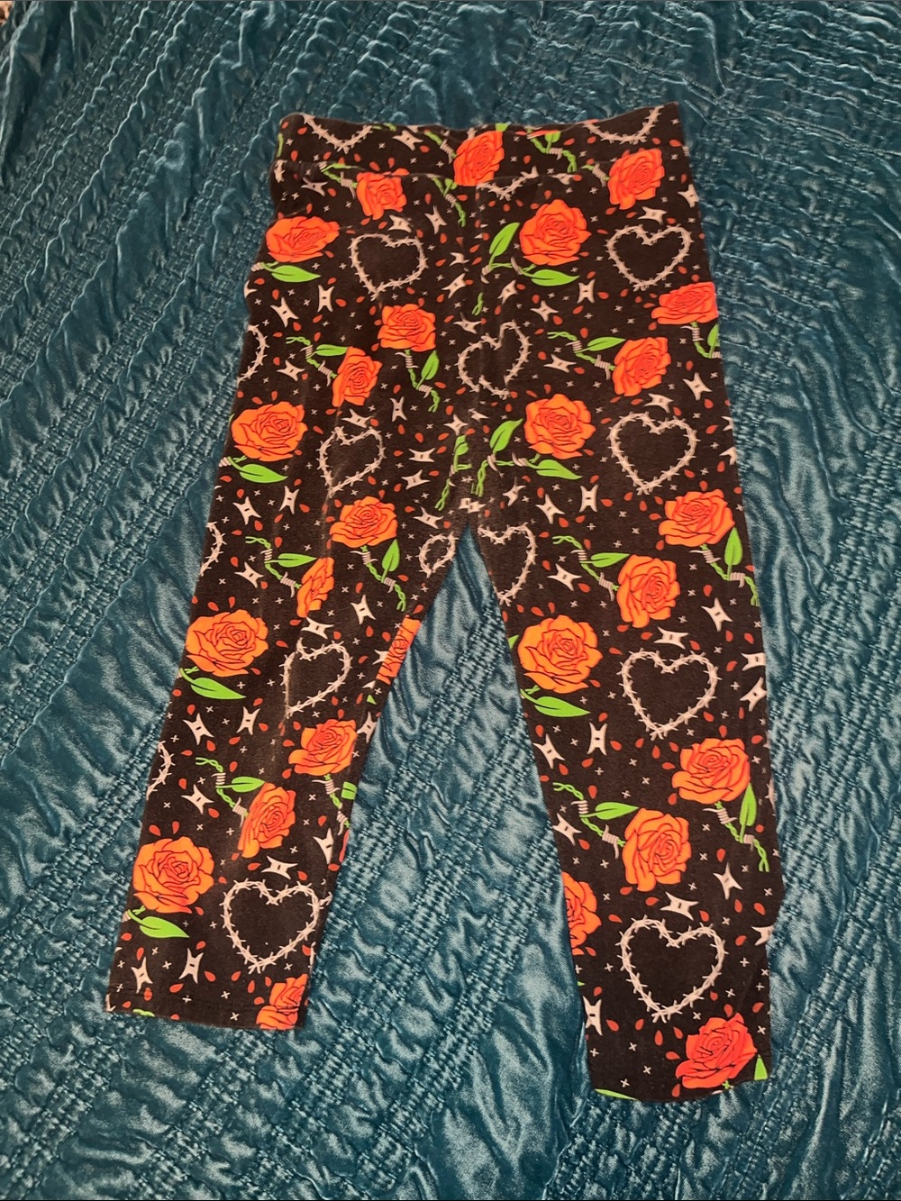 Black with red roses Knit capri pants